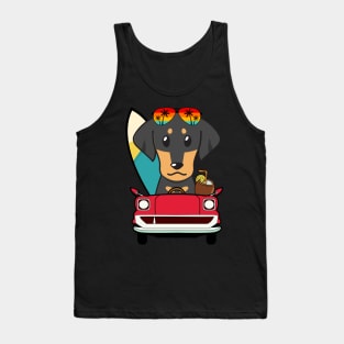 Surfer dachshund driving to the beach Tank Top